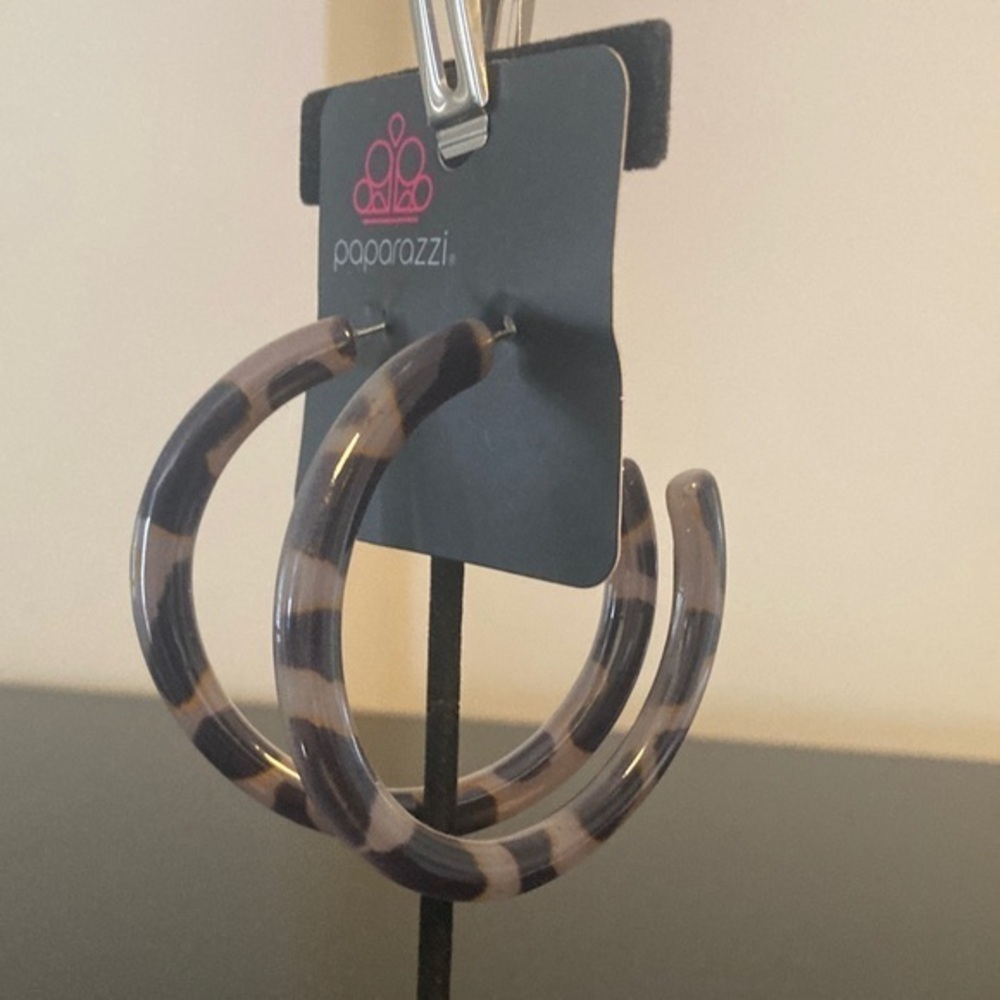 Paparazzi Striped Black and Brown Hoop Earrings